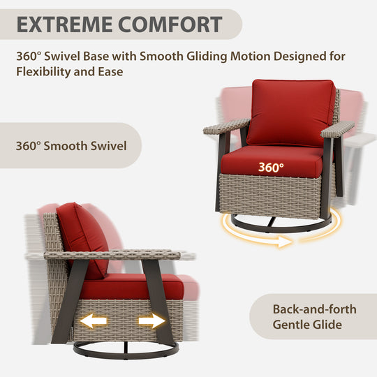 Rustic Hideaway Outdoor Swivel Rocker Patio Chair Set of 2, Beige/Beige, Tan, Dark Blue, Black, Red