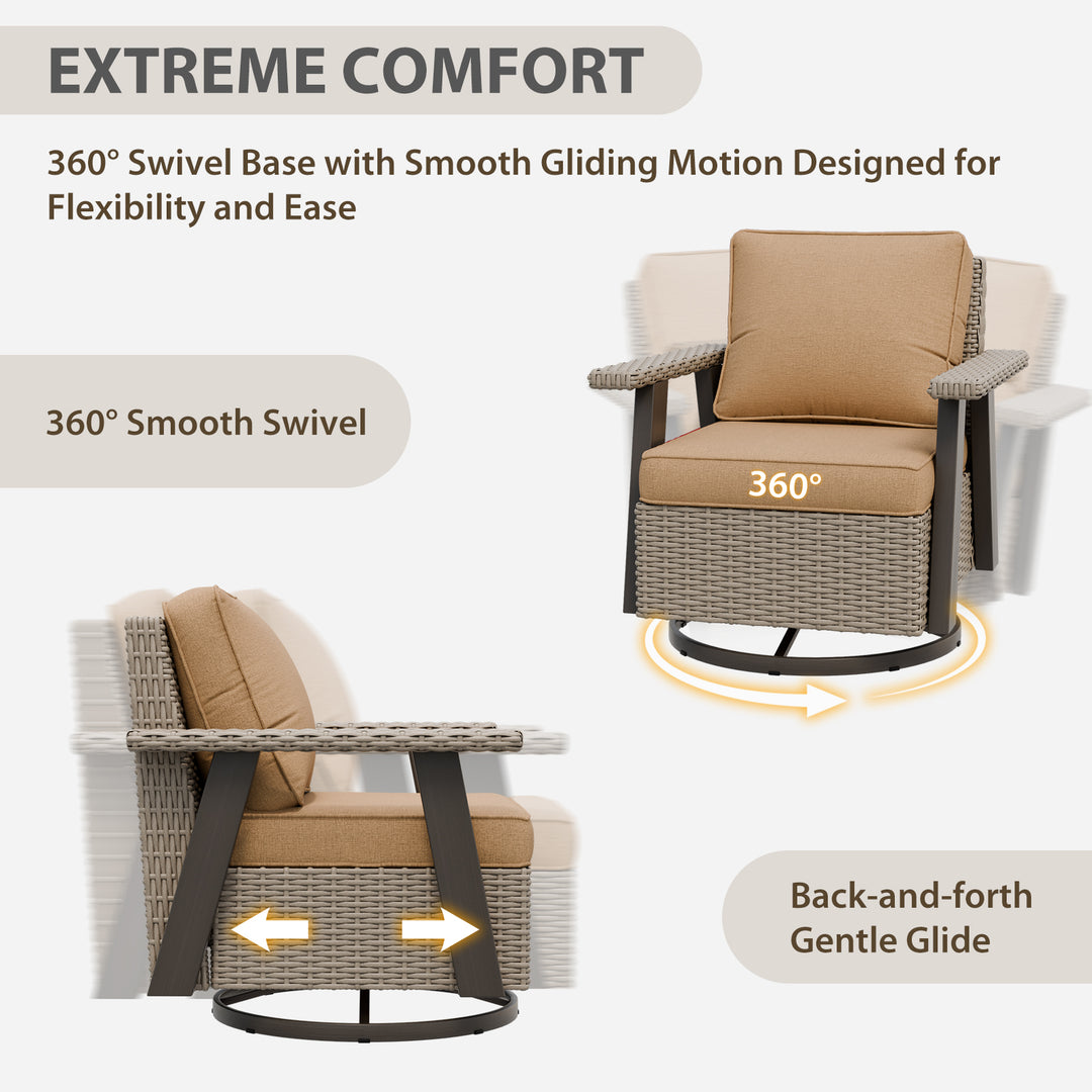 Rustic Hideaway 2-Piece Outdoor Swivel Rocker Patio Chair and Table Set, Beige/Beige, Black, Dark Blue, Red, Tan