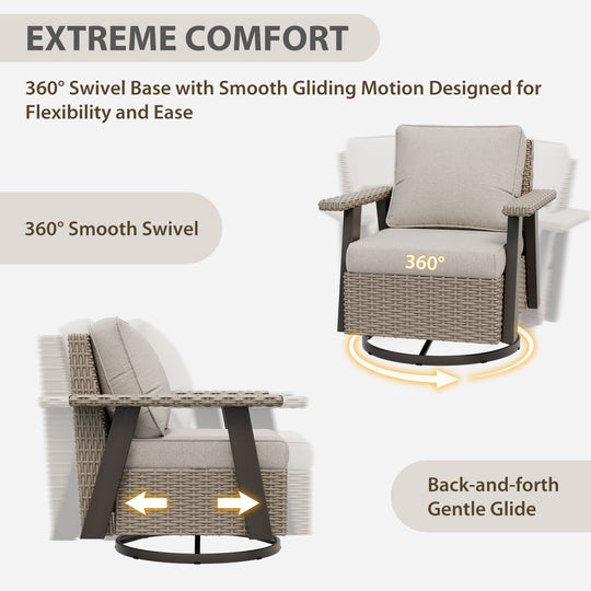 Rustic Hideaway Outdoor Swivel Rocker Patio Chair Set of 4, Beige/Beige, Tan, Dark Blue, Black, Red