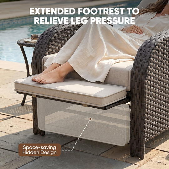 Outdoor Recliner Chair, Wicker Reclining Patio Chair