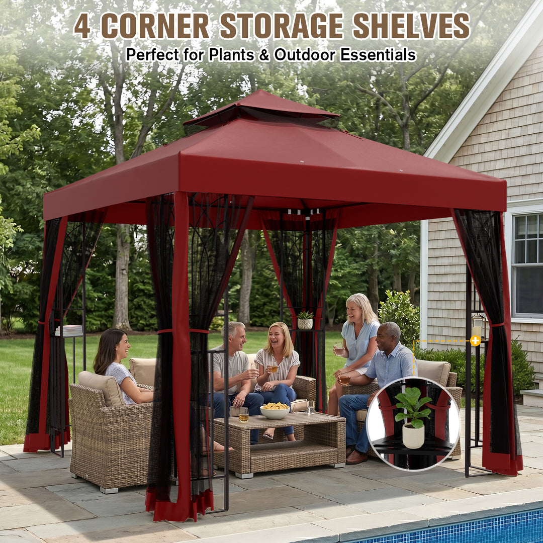 COOS BAY 8x8 Patio Gazebo with Corner Shelves and Mesh Netting