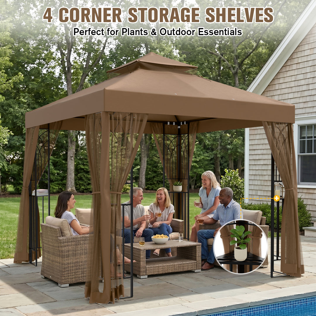 COOS BAY 8x8 Patio Gazebo with Corner Shelves and Mesh Netting