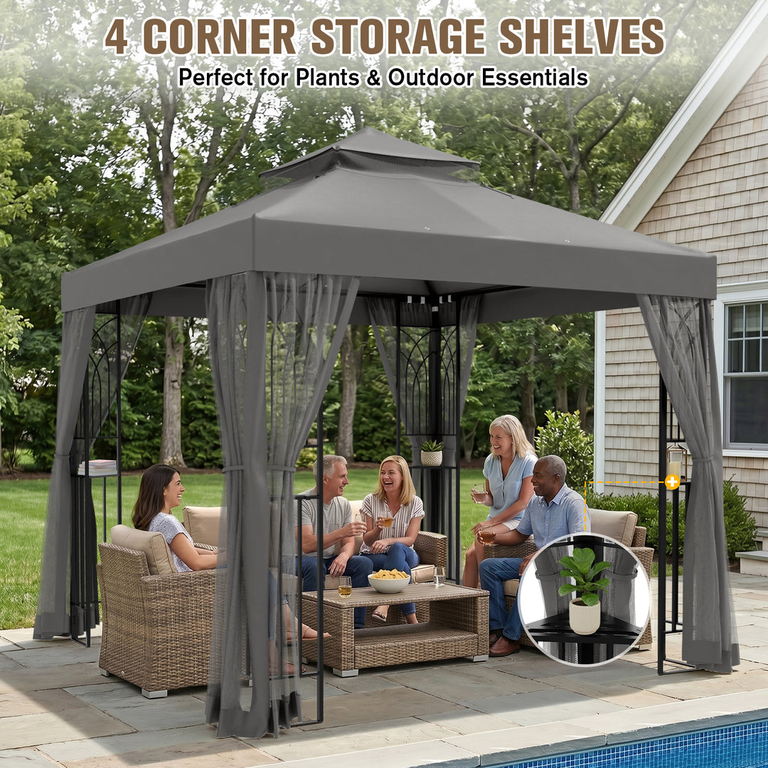 COOS BAY 8x8 Patio Gazebo with Corner Shelves and Mesh Netting