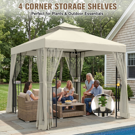 COOS BAY 8x8 Patio Gazebo with Corner Shelves and Mesh Netting