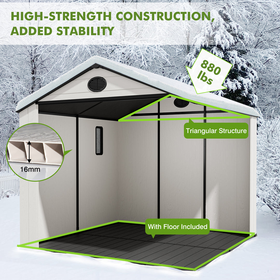 COOS BAY 8x6/8x8 Resin Outdoor Storage Shed, Garden Shed with Lockable Double Doors