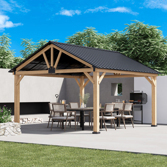 COOS BAY 13x15 Hardtop Gazebo, Natural Wood/Black