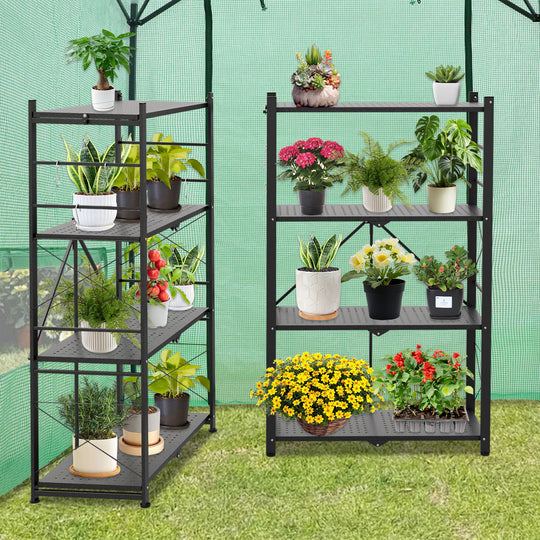 4 Tier Foldable Greenhouse Shelf, 1/2 Pack, Black