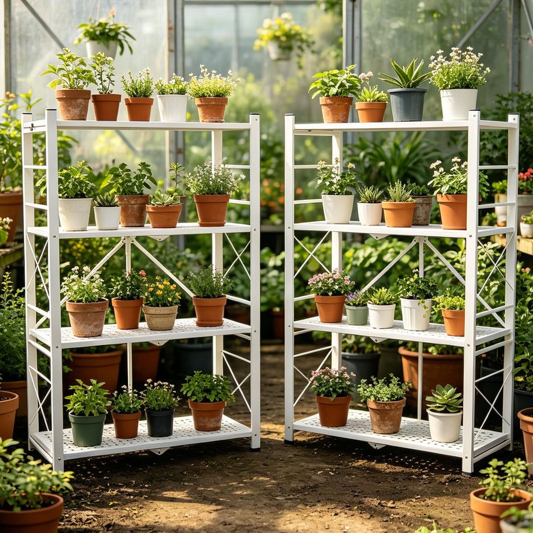 COOS BAY 4 Tier Foldable Greenhouse Shelf, Heavy Duty Metal Plant Stand, 1/2 Pack, Black