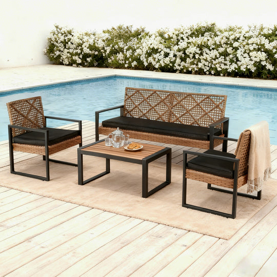 COOS BAY Haven Lounge 4 Piece Rattan Patio Furniture Set