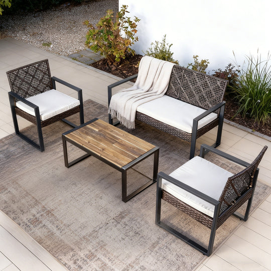 COOS BAY Haven Lounge 4 Piece Rattan Patio Furniture Set