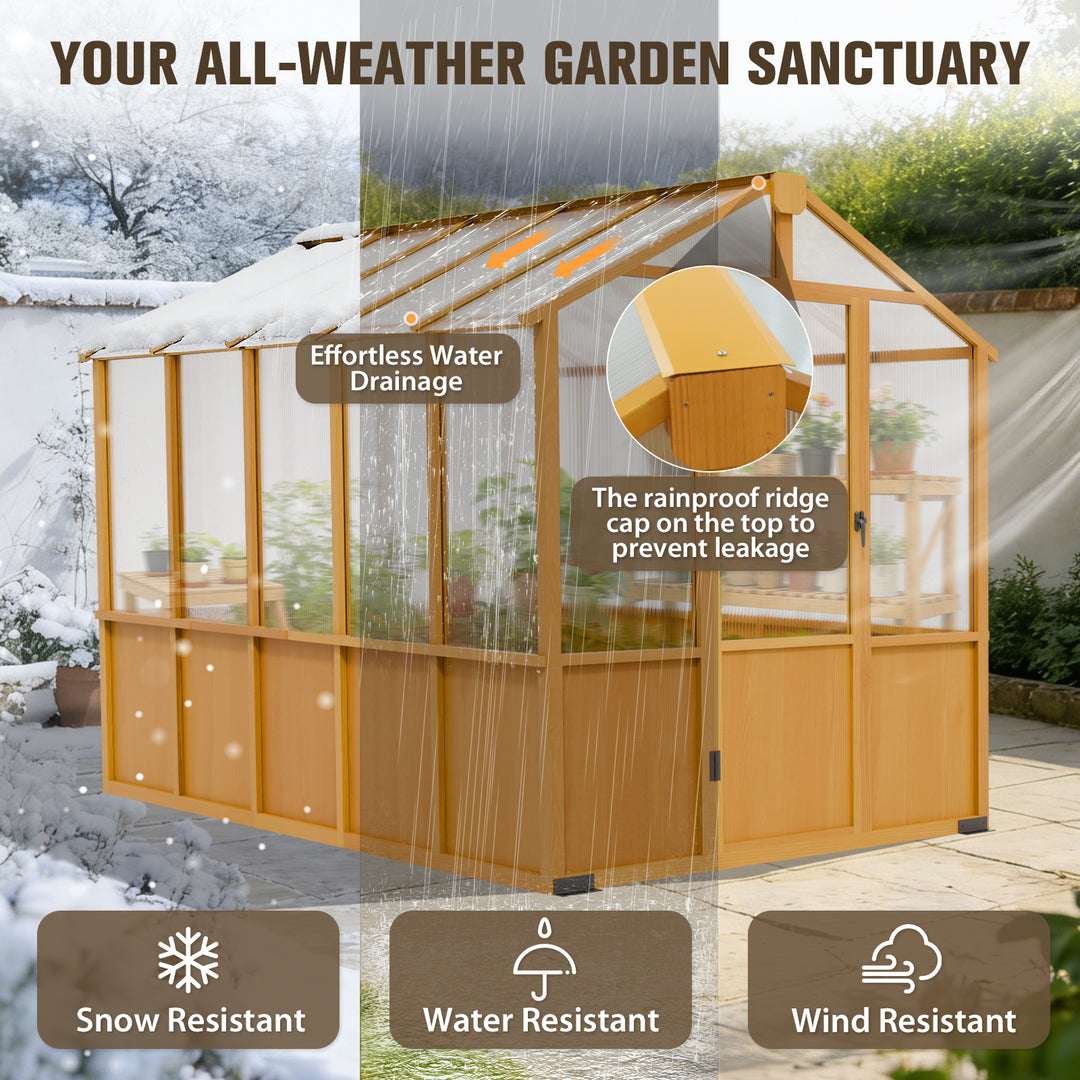 COOS BAY 6x8ft/6x10ft/6x12ft Cedar Wood Greenhouse with Roof Vents