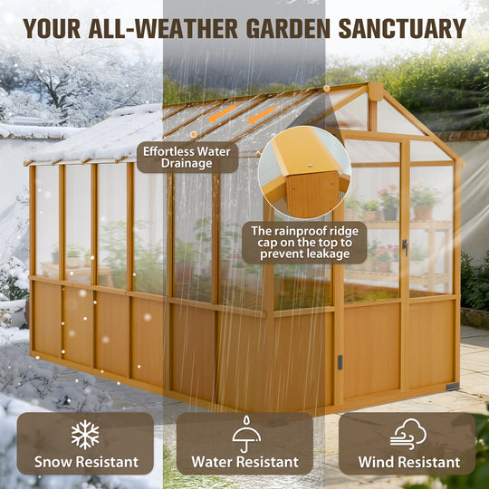 COOS BAY 6x8ft/6x10ft/6x12ft Cedar Wood Greenhouse with Roof Vents