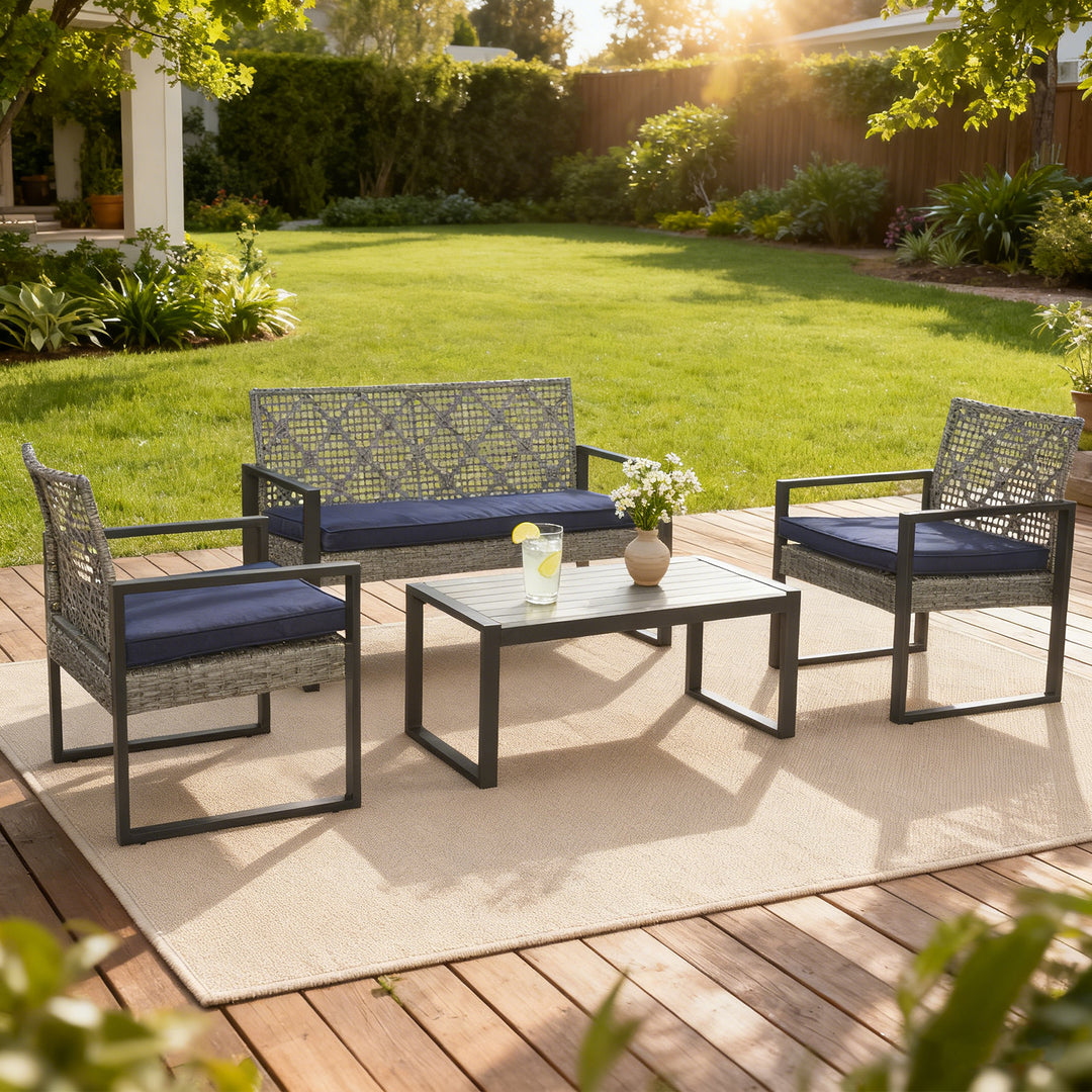 COOS BAY Haven Lounge 4 Piece Rattan Patio Furniture Set