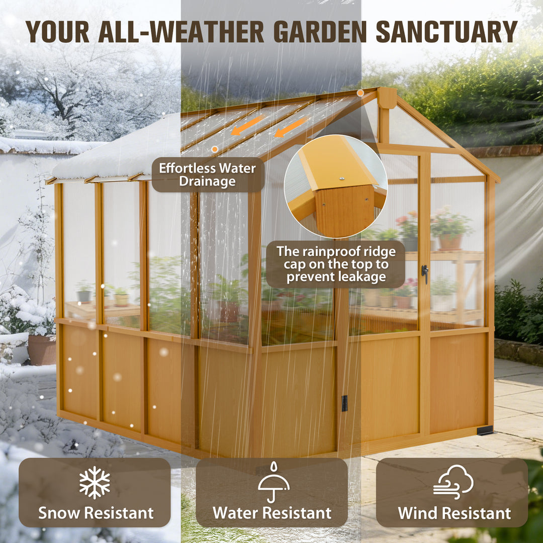 COOS BAY 6x8ft/6x10ft/6x12ft Cedar Wood Greenhouse with Roof Vents
