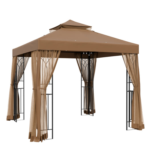 COOS BAY 8x8 Patio Gazebo with Corner Shelves and Mesh Netting