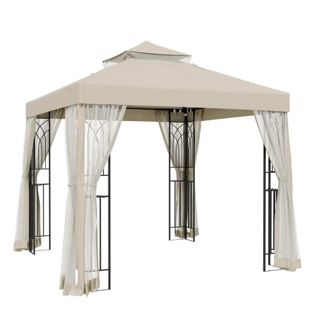 COOS BAY 8x8 Patio Gazebo with Corner Shelves and Mesh Netting