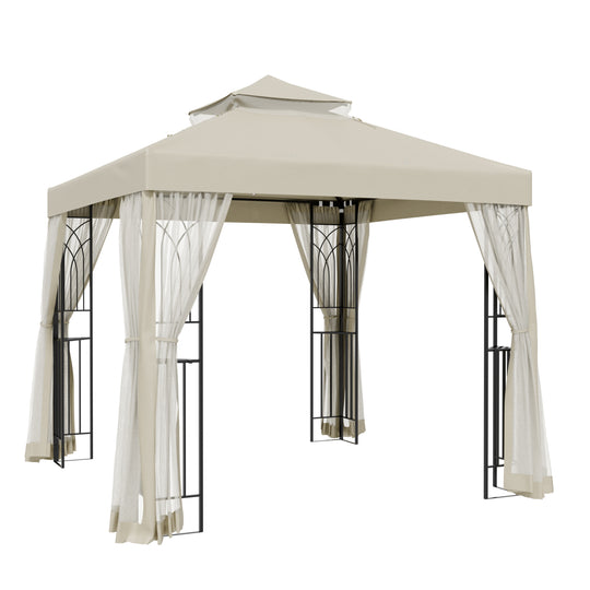 COOS BAY 8x8 Patio Gazebo with Corner Shelves and Mesh Netting