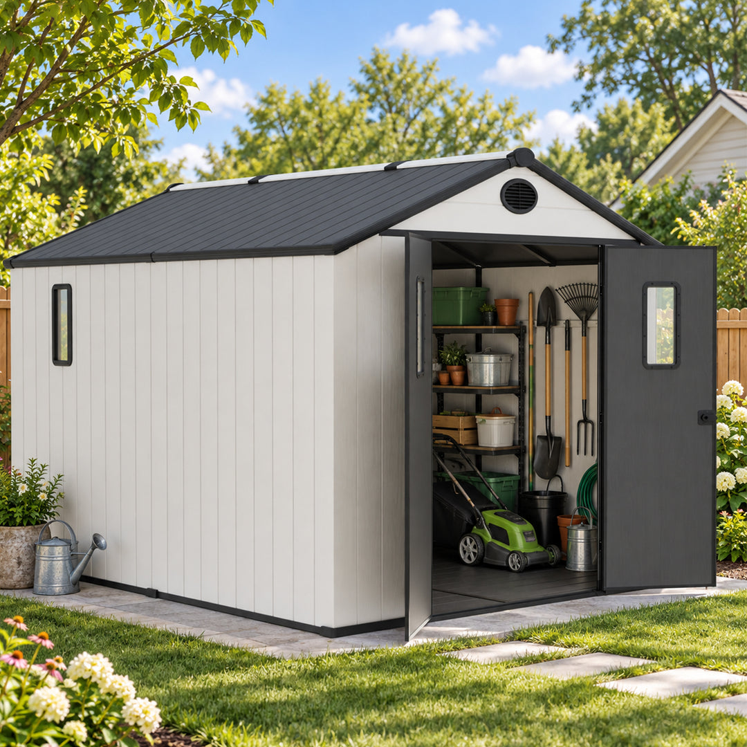 COOS BAY 8x6/8x8/5x3/6x4 Outdoor Storage Shed with Floor, Lockable Doors