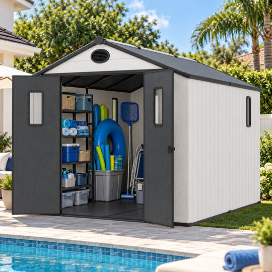 COOS BAY 8x6/8x8/5x3/6x4 Outdoor Storage Shed with Floor, Lockable Doors