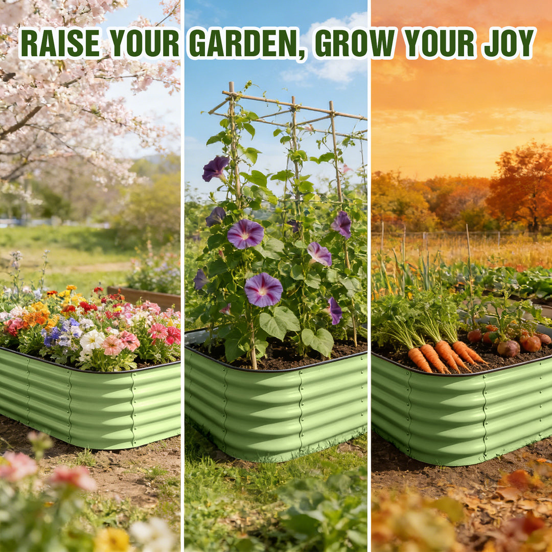 COOS BAY 17" Tall Elevated Raised Garden Bed, Pearl White/ Olive Green