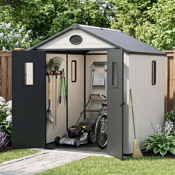 COOS BAY 8x6/8x8/5x3/6x4 Outdoor Storage Shed with Floor, Lockable Doors