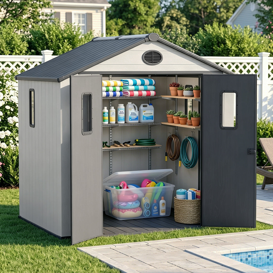 COOS BAY 8x6/8x8/5x3/6x4 Outdoor Storage Shed with Floor, Lockable Doors
