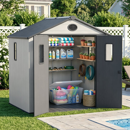 COOS BAY 8x6/8x8/5x3/6x4 Outdoor Storage Shed with Floor, Lockable Doors