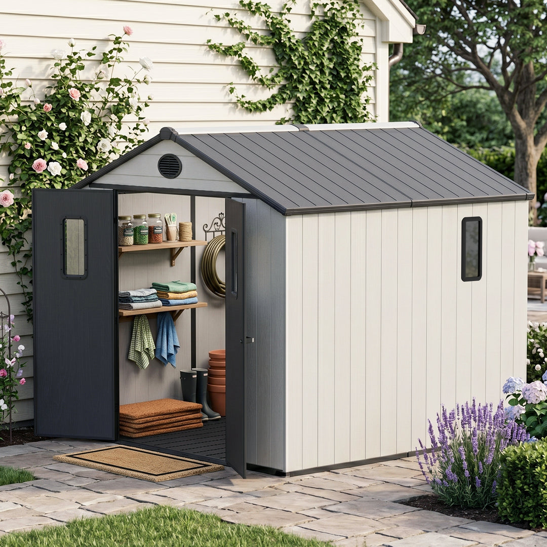 COOS BAY 8x6/8x8/5x3/6x4 Outdoor Storage Shed with Floor, Lockable Doors