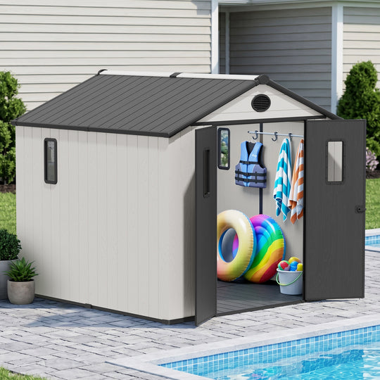 COOS BAY 8x6/8x8/5x3/6x4 Outdoor Storage Shed with Floor, Lockable Doors