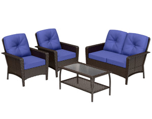 COOS BAY Patio Furniture Set, 4 Pieces Outdoor Rattan Sofa Set with Coffee Table