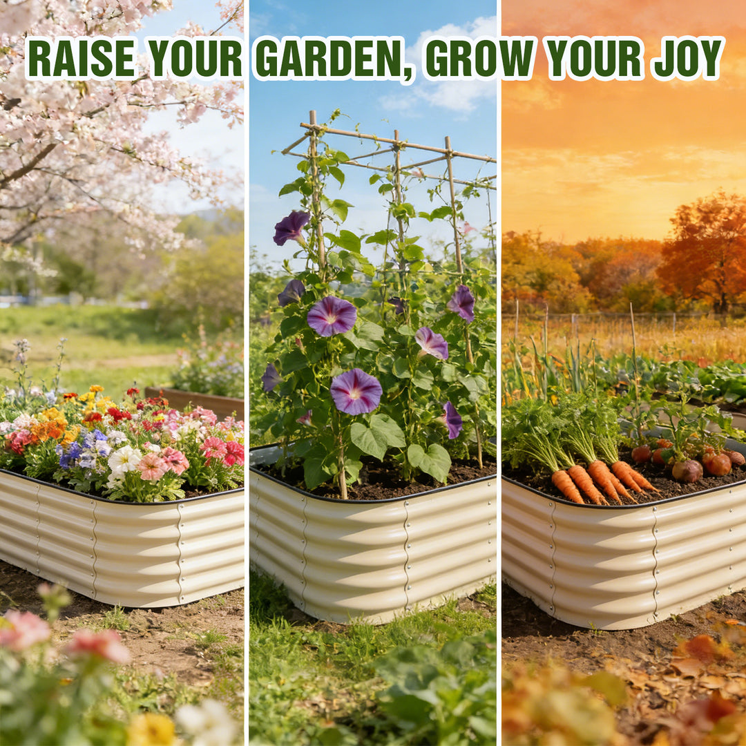 COOS BAY 17" Tall Elevated Raised Garden Bed, Pearl White/ Olive Green