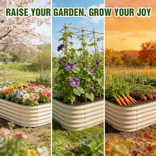 COOS BAY 17" Tall Elevated Raised Garden Bed, Pearl White/ Olive Green