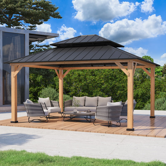 COOS BAY 13x15 Hardtop Gazebo with Cedar Wood Frame