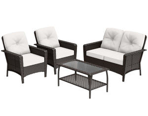 COOS BAY Patio Furniture Set, 4 Pieces Outdoor Rattan Sofa Set with Coffee Table