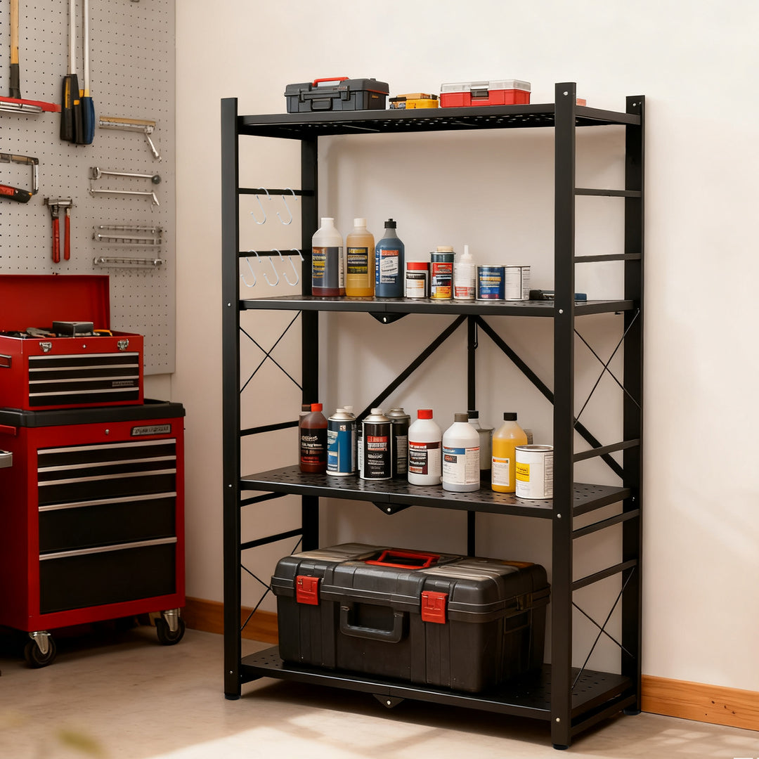 4 Tier Foldable Greenhouse Shelf, 1/2 Pack, Black