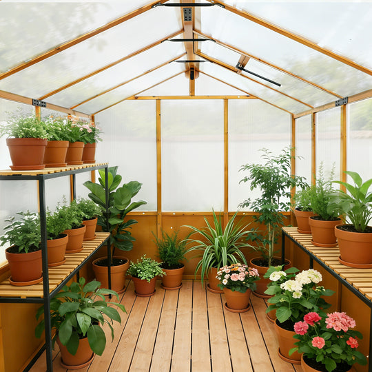 COOS BAY 6x8ft/6x10ft/6x12ft Cedar Wood Greenhouse with Roof Vents