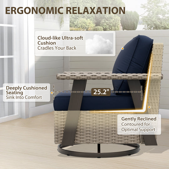 Rustic Hideaway Outdoor Swivel Rocker Patio Chair Set of 4, Beige/Beige, Tan, Dark Blue, Black, Red