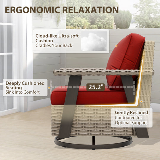 Rustic Hideaway Outdoor Swivel Rocker Patio Chair Set of 4, Beige/Beige, Tan, Dark Blue, Black, Red