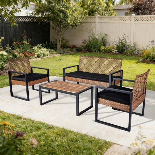 COOS BAY Haven Lounge 4 Piece Rattan Patio Furniture Set