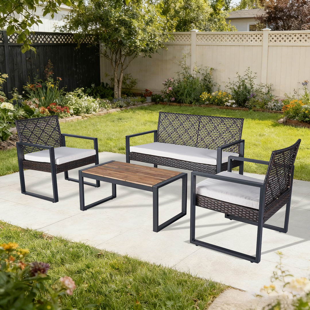 COOS BAY Haven Lounge 4 Piece Rattan Patio Furniture Set