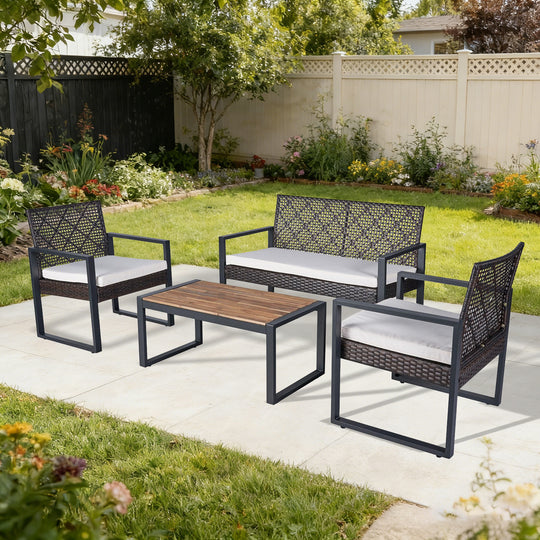 COOS BAY Haven Lounge 4 Piece Rattan Patio Furniture Set