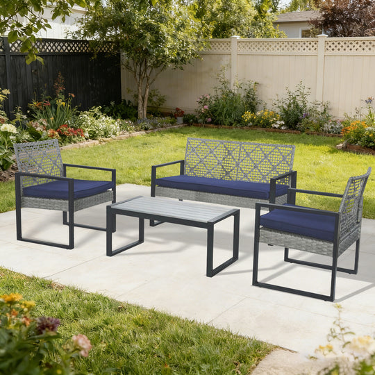 COOS BAY Haven Lounge 4 Piece Rattan Patio Furniture Set