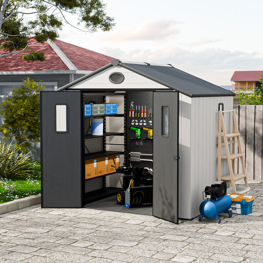 COOS BAY 8x6/8x8 Resin Outdoor Storage Shed, Garden Shed with Lockable Double Doors