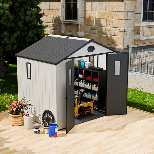 COOS BAY 8x6/8x8 Resin Outdoor Storage Shed, Garden Shed with Lockable Double Doors