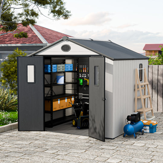 COOS BAY 8x6/8x8 Resin Outdoor Storage Shed, Garden Shed with Lockable Double Doors