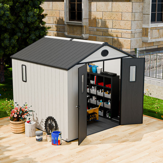 COOS BAY 8x6/8x8 Resin Outdoor Storage Shed, Garden Shed with Lockable Double Doors