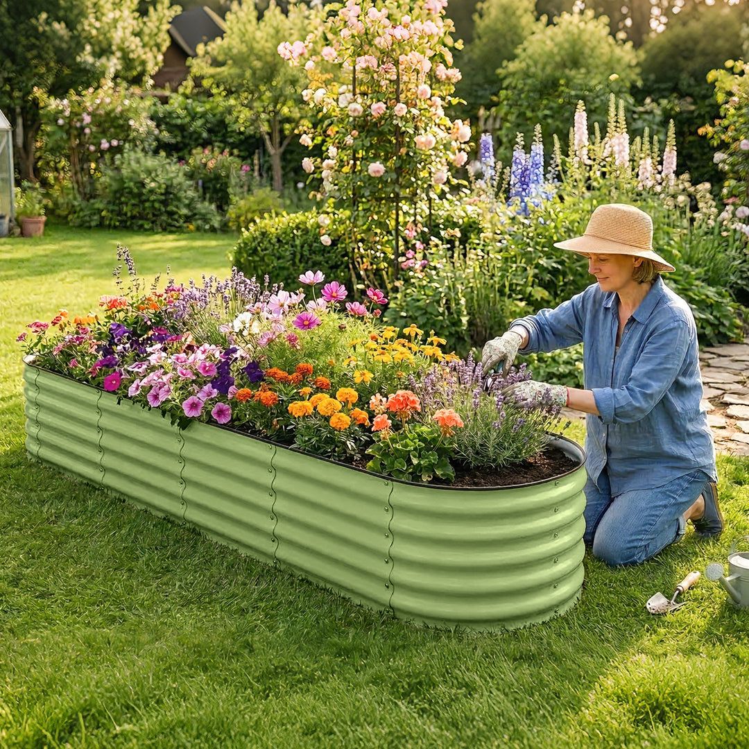 COOS BAY 17" Tall Elevated Raised Garden Bed, Pearl White/ Olive Green