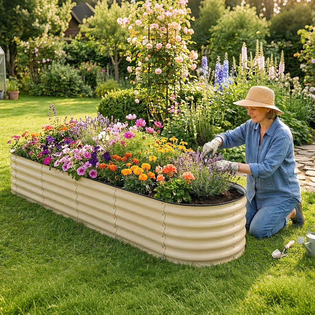 COOS BAY 17" Tall Elevated Raised Garden Bed, Pearl White/ Olive Green