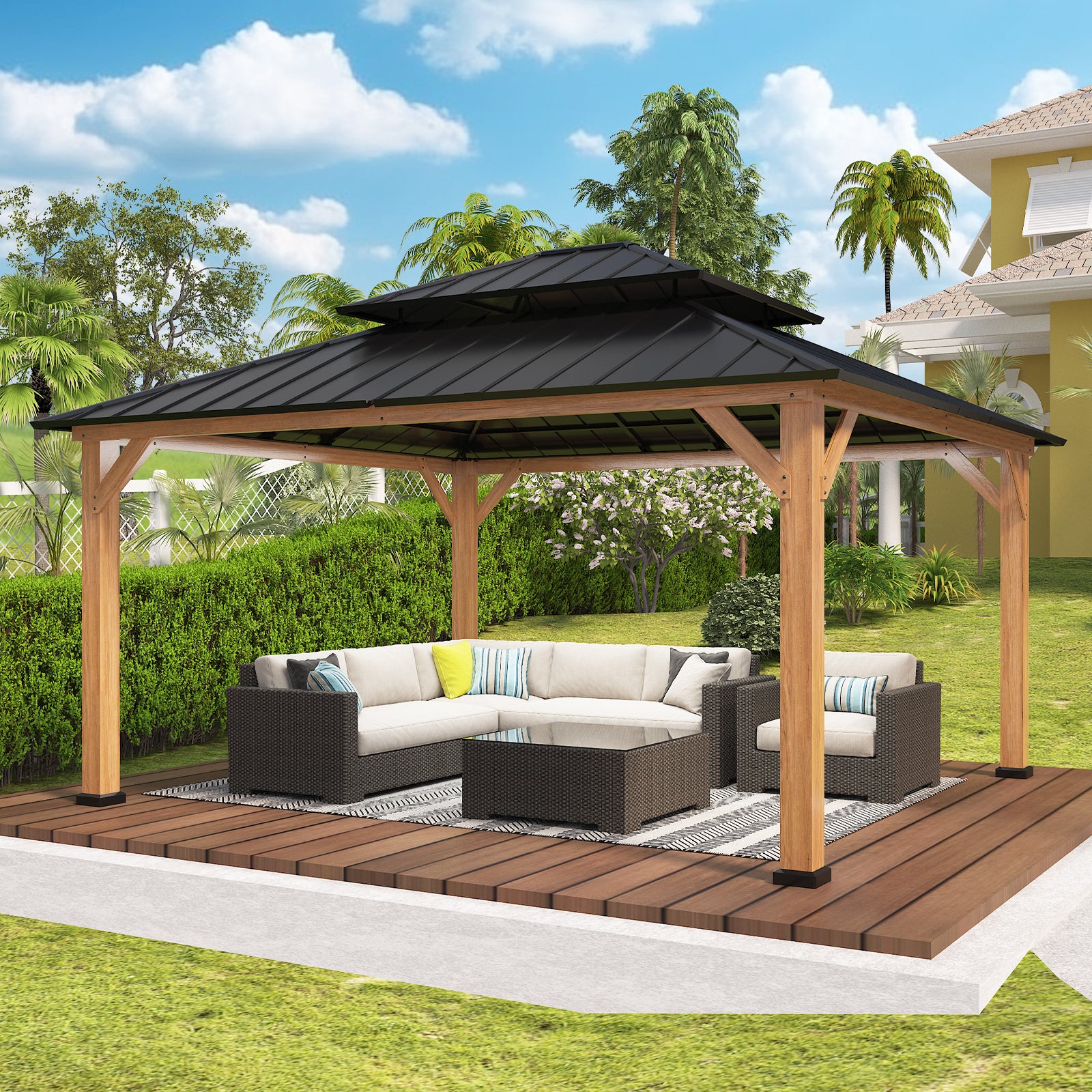 COOS BAY 13x15 Hardtop Gazebo with Cedar Wood Frame – COOS BAY