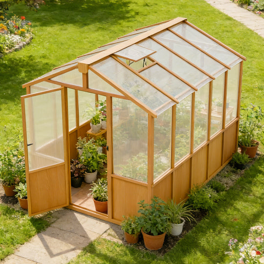 COOS BAY 6x8ft/6x10ft/6x12ft Cedar Wood Greenhouse with Roof Vents